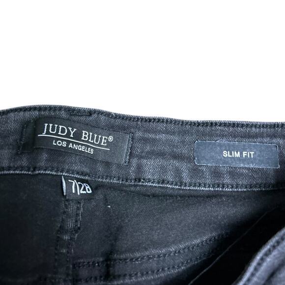Judy Blue Slim Fit Black Distressed Jeans Stretch Mid Rise Denim sz 7/28 JB8867 - Picture 4 of 7